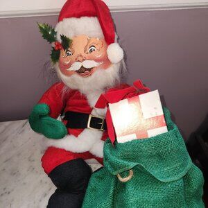 Vintage 1988 Annalee Santa Claus Doll – 14" with Gift Bag & Present